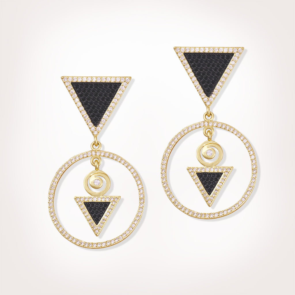 Adalia Ring Hoop Gold Earrings with Triangle Drops