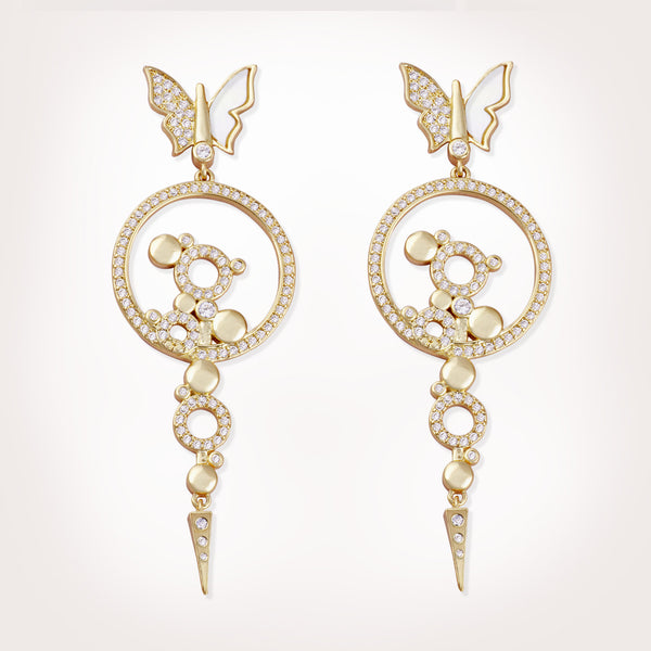 Bianca Chandelier White Butterfly Gold Earrings