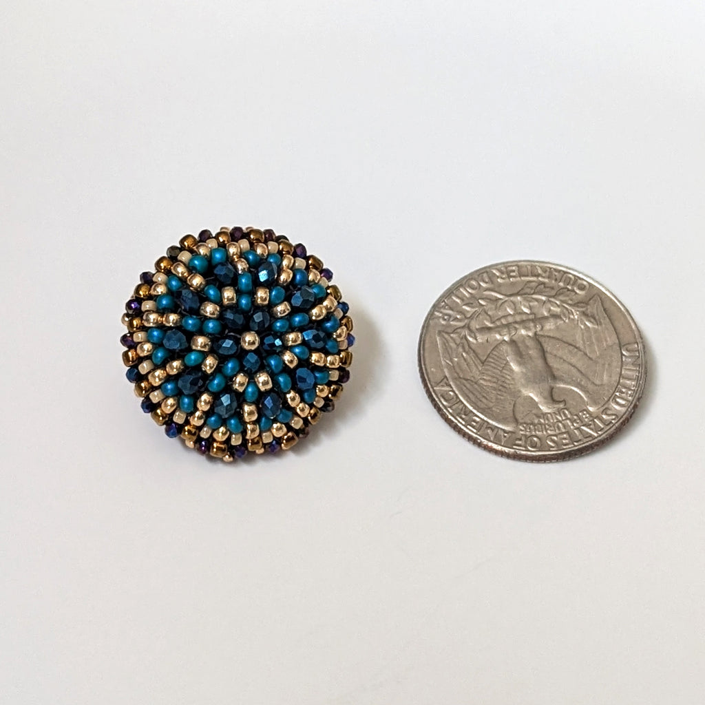 Dahlia Flower Dark Blue Bead Stud Earrings