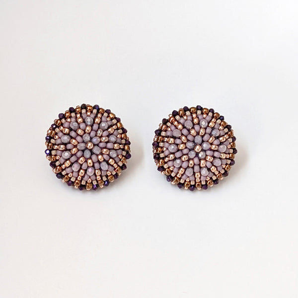 Dahlia Flower Mauve Bead Stud Earrings