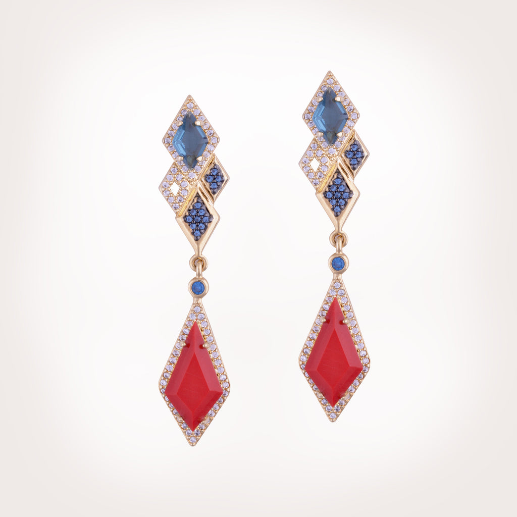 Doris Red Cubic Zirconia Drop Gold Earrings