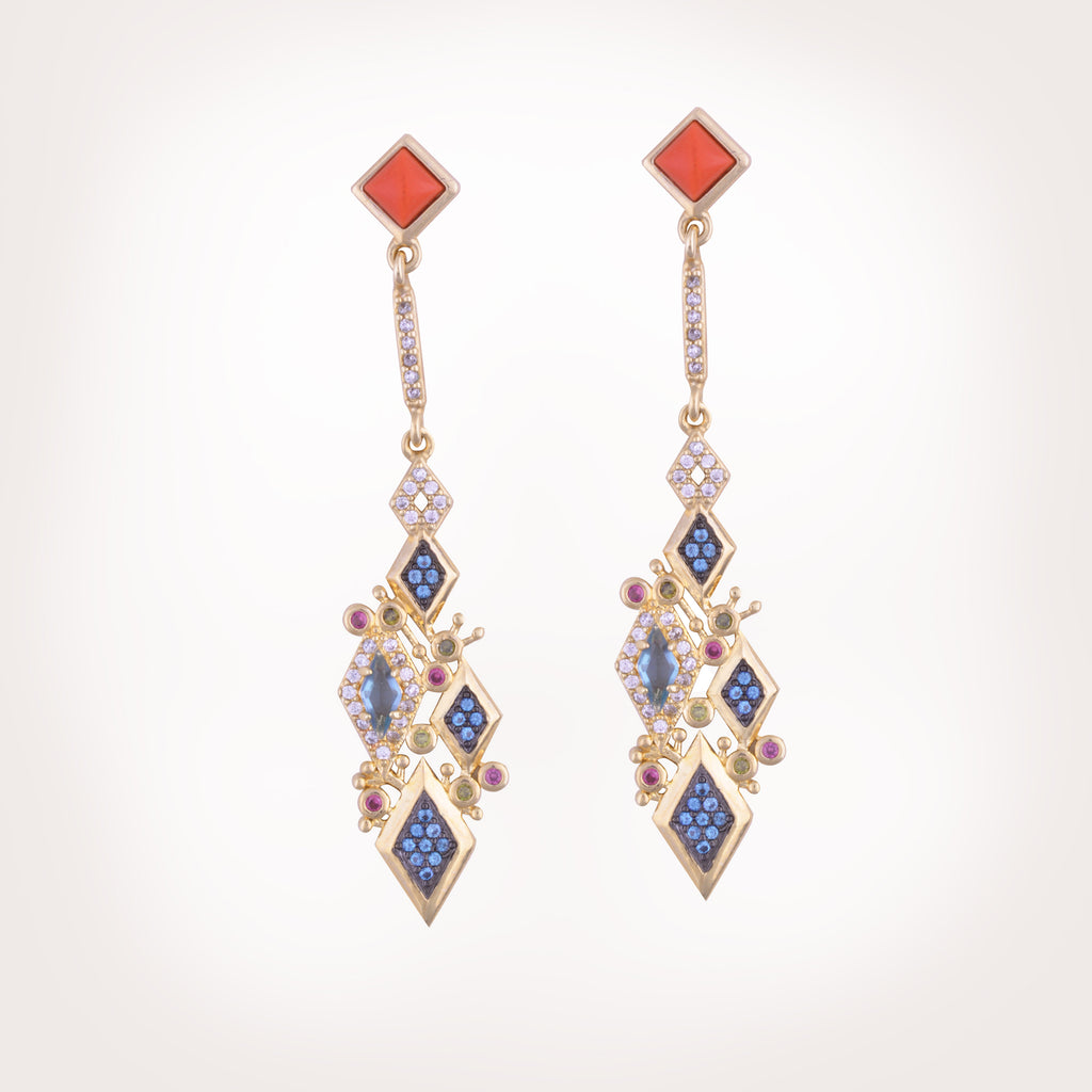 Doris Crystal Cluster Drop Gold Earrings