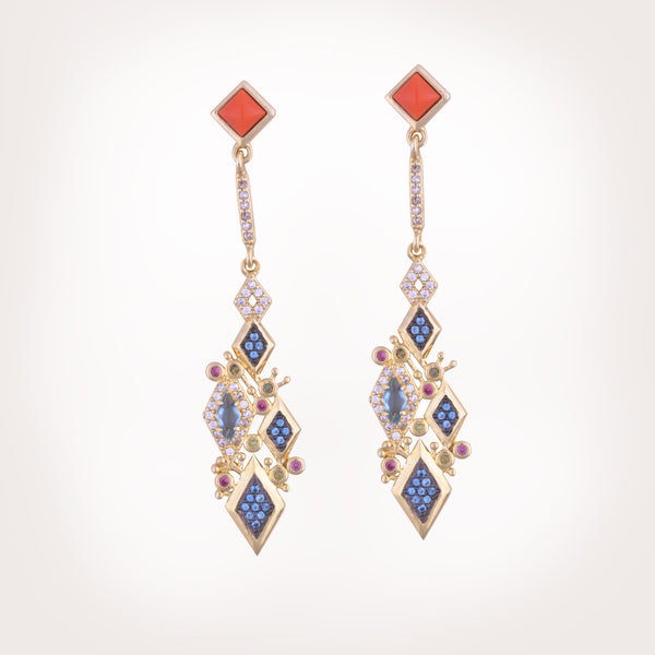 Doris Crystal Cluster Drop Gold Earrings