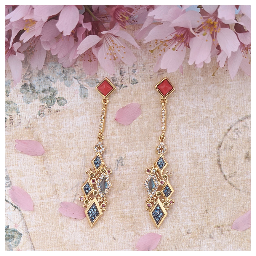 Doris Crystal Cluster Drop Gold Earrings