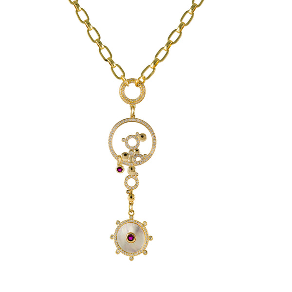 Irene Gold-Filled Statement Necklace with Sun Drop Pendant - Red