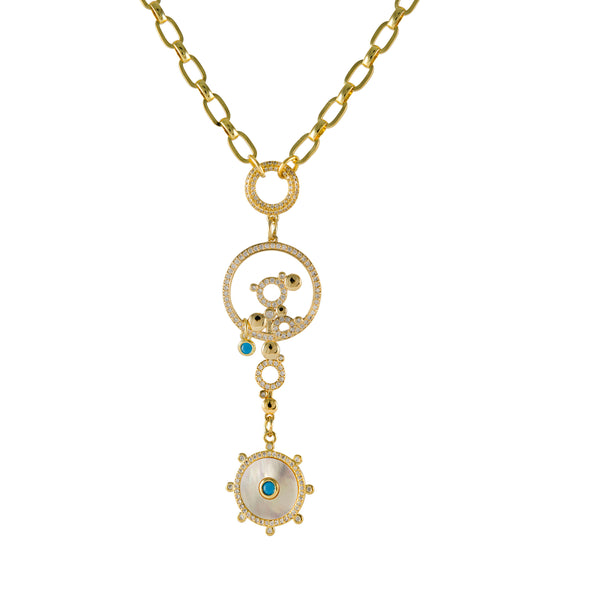 Irene Gold-Filled Statement Necklace with Sun Drop Pendant - Turquoise