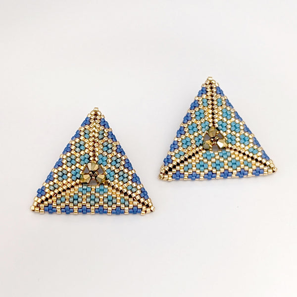 Triana Blue Brocade Geometric Beaded Stud Earrings