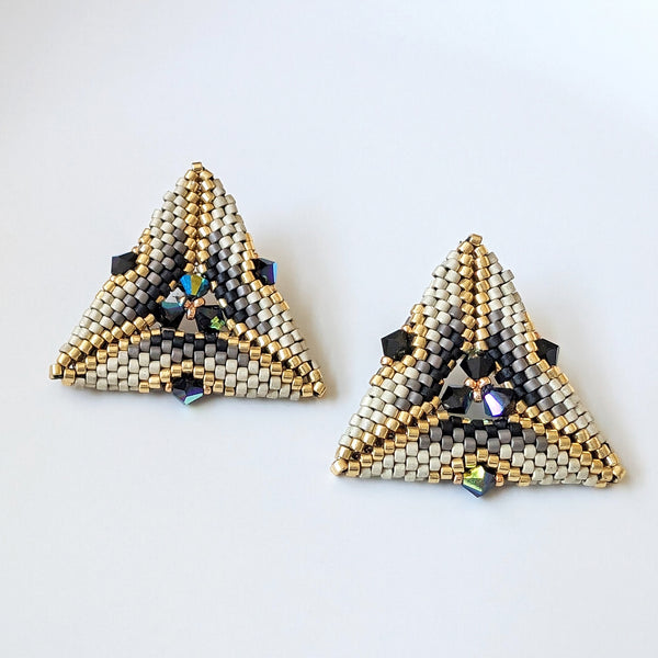 Triana Ivory Geometric Triangle Beaded Stud Earrings