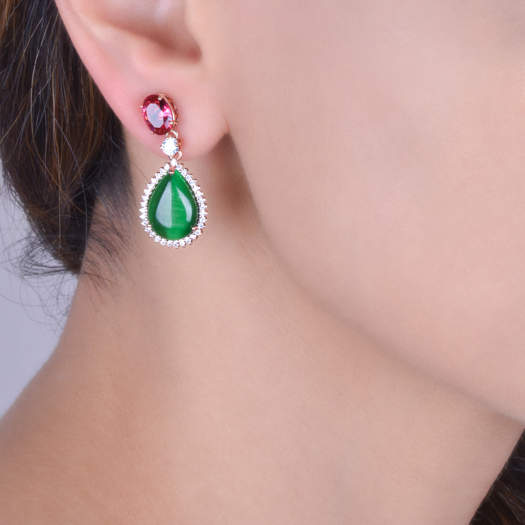 Serene Green Drops Rose Gold Earrings