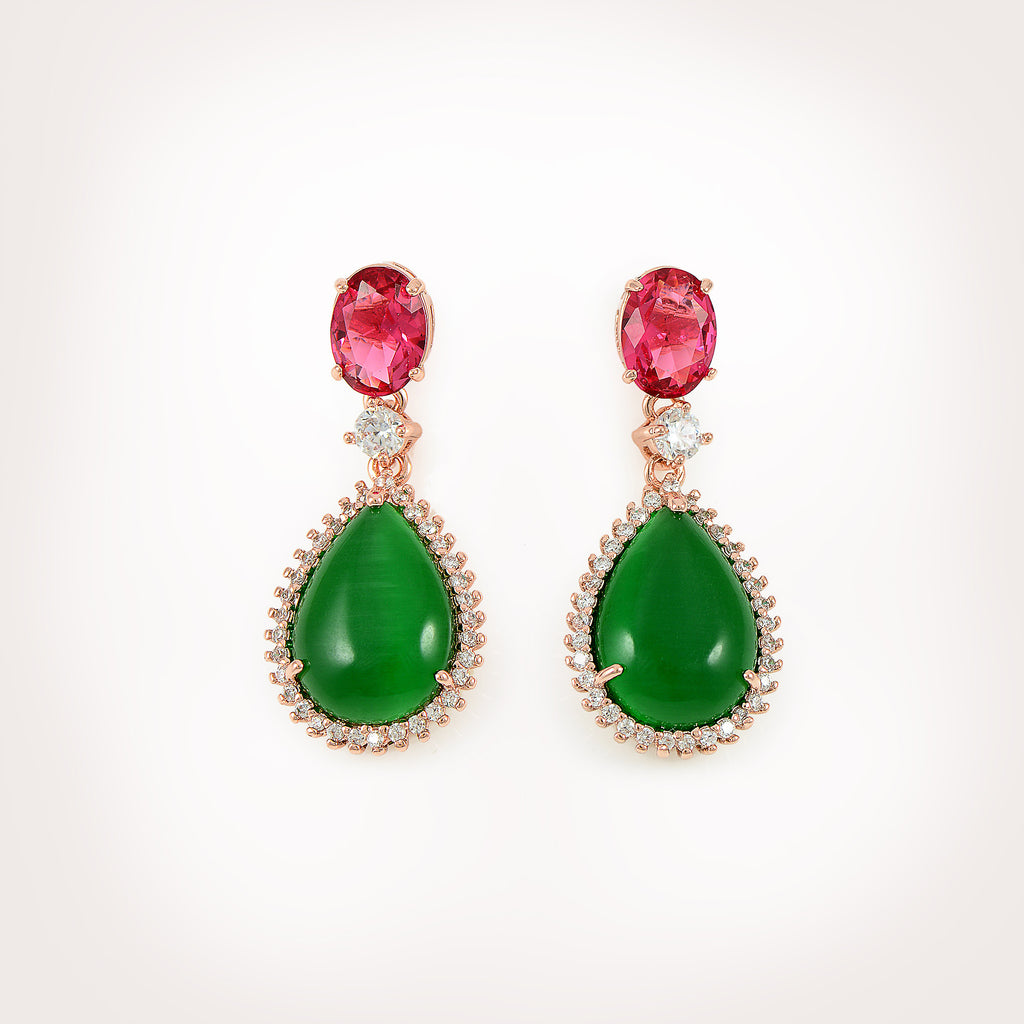 Serene Green Drops Rose Gold Earrings