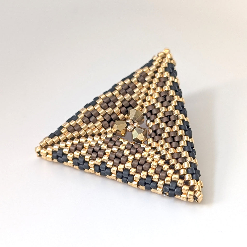 Triana Brown Brocade Geometric Beaded Stud Earrings