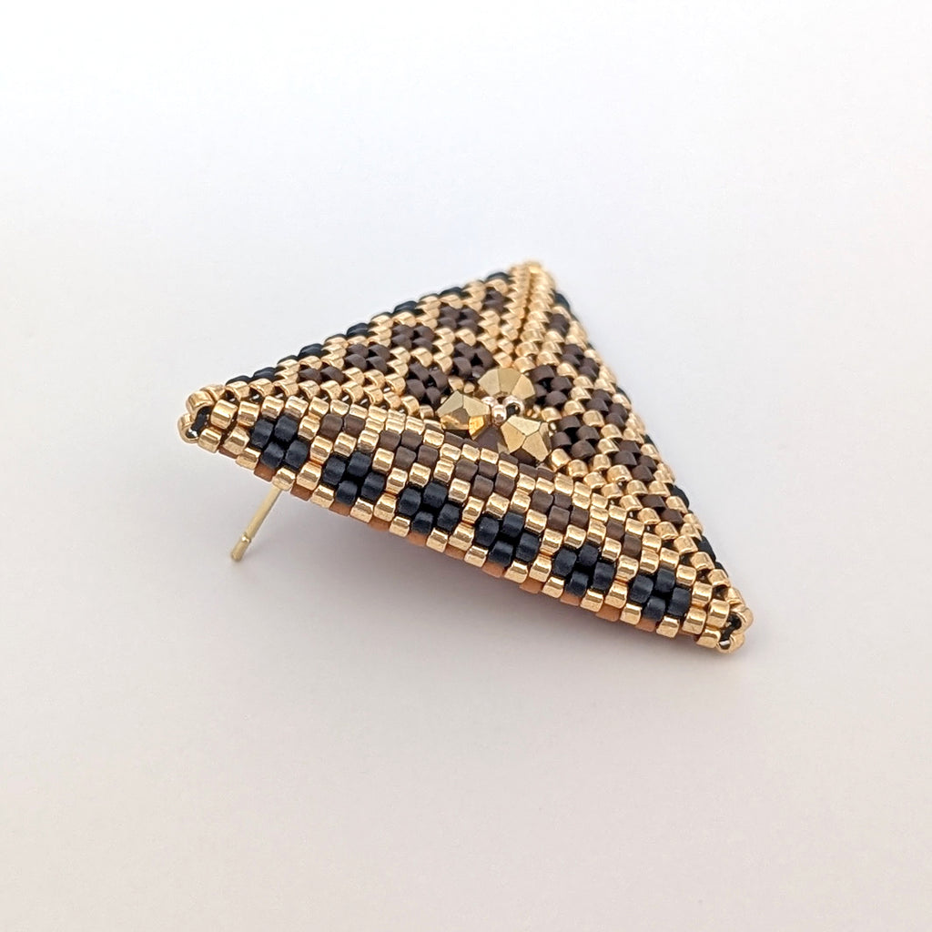 Triana Brown Brocade Geometric Beaded Stud Earrings