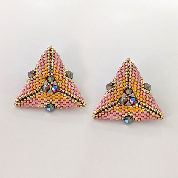 Triana Pink Geometric Triangle Beaded Stud Earrings